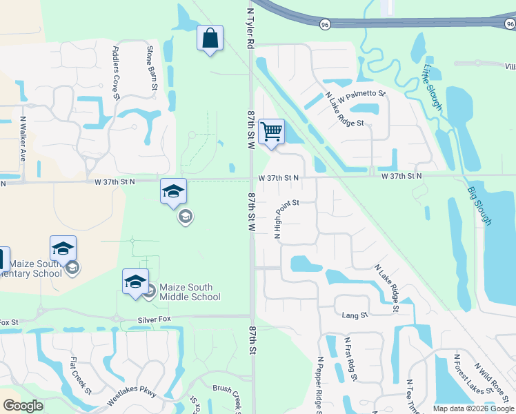 map of restaurants, bars, coffee shops, grocery stores, and more near 3671-3747 87th St W in Wichita