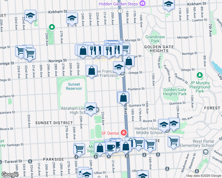 map of restaurants, bars, coffee shops, grocery stores, and more near 1996 21st Avenue in San Francisco