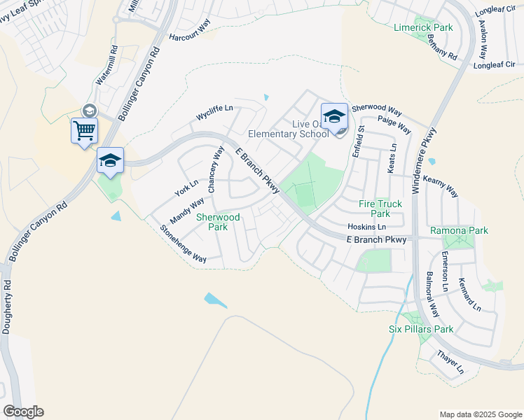 map of restaurants, bars, coffee shops, grocery stores, and more near 6130 Yardley Lane in San Ramon