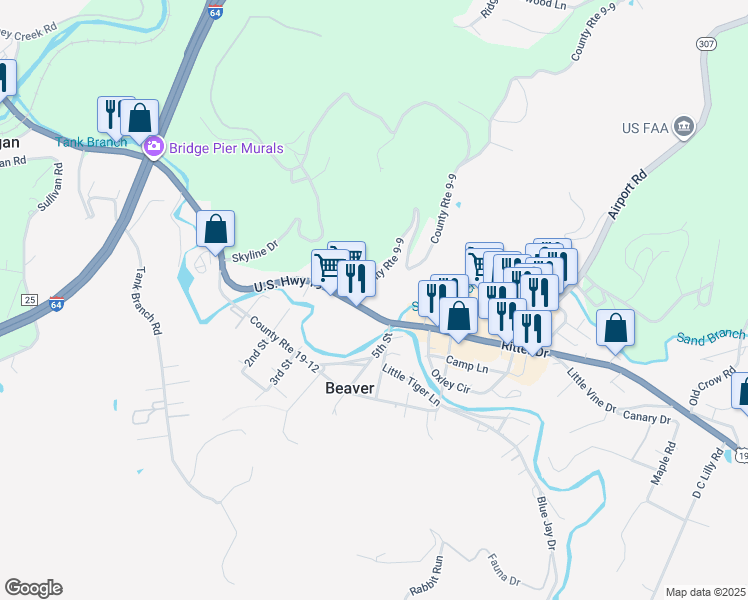 map of restaurants, bars, coffee shops, grocery stores, and more near 677 Ritter Drive in Glen Morgan