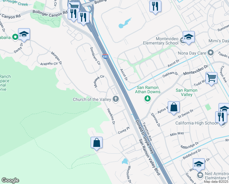 map of restaurants, bars, coffee shops, grocery stores, and more near 2729 Morgan Drive in San Ramon
