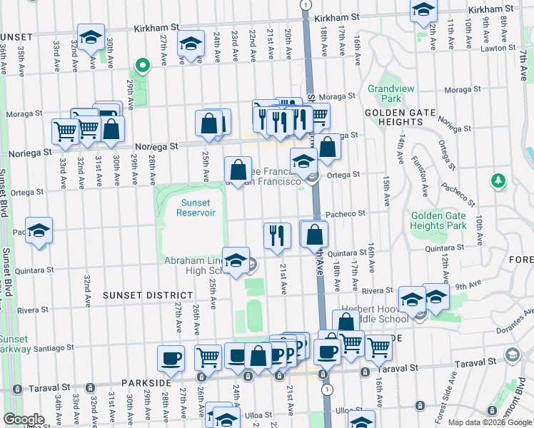 map of restaurants, bars, coffee shops, grocery stores, and more near in San Francisco
