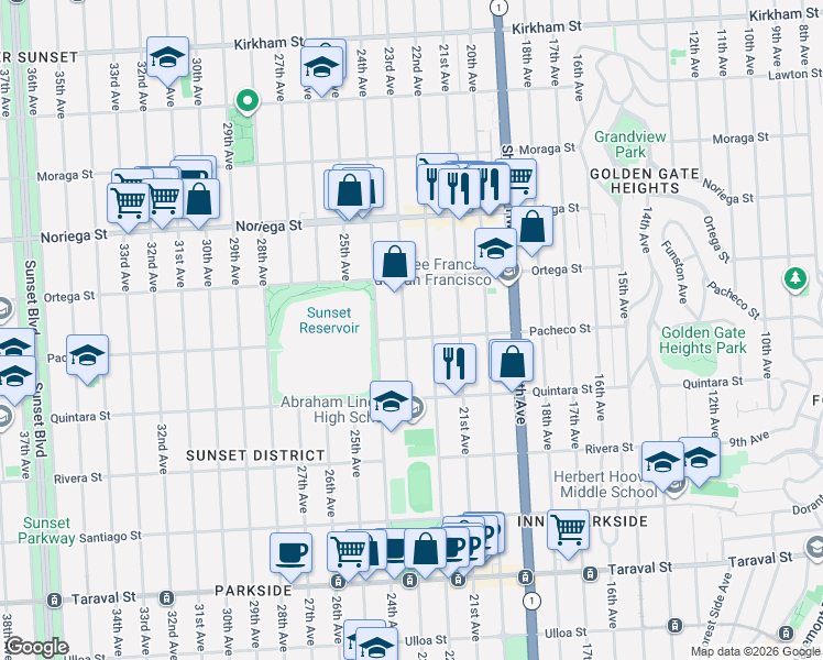 map of restaurants, bars, coffee shops, grocery stores, and more near in San Francisco