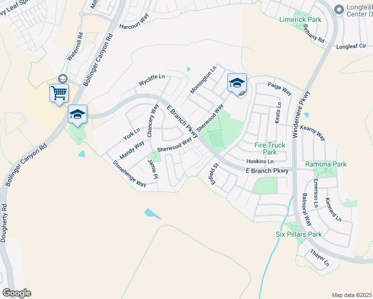 map of restaurants, bars, coffee shops, grocery stores, and more near 6132 Yardley Lane in San Ramon