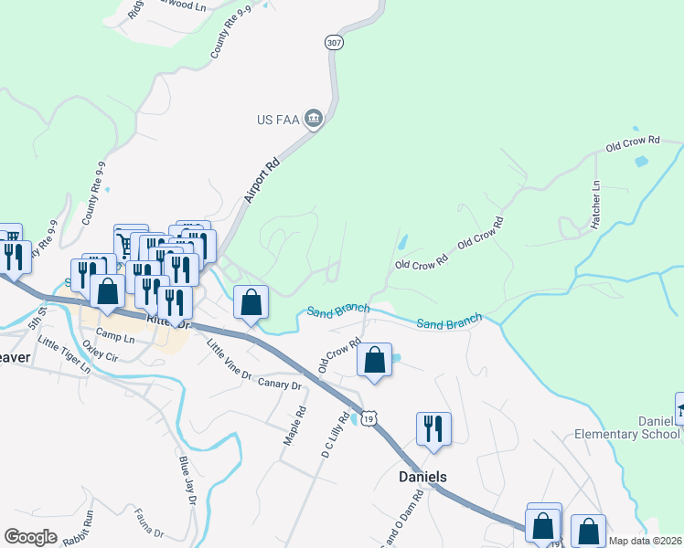 map of restaurants, bars, coffee shops, grocery stores, and more near 210 Silver Road in Beaver