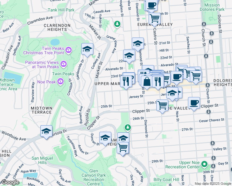 map of restaurants, bars, coffee shops, grocery stores, and more near 405 Hoffman in San Francisco
