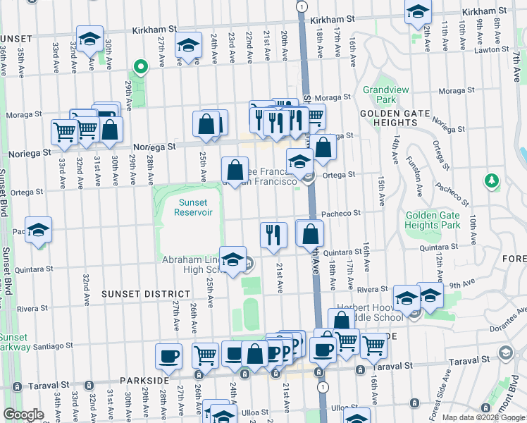map of restaurants, bars, coffee shops, grocery stores, and more near in San Francisco