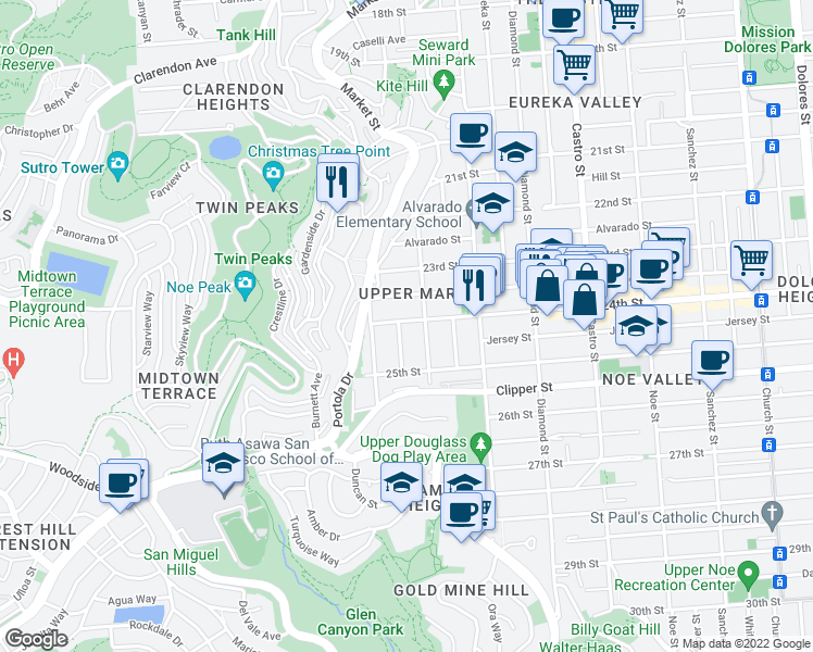 map of restaurants, bars, coffee shops, grocery stores, and more near 4435 24th Street in San Francisco