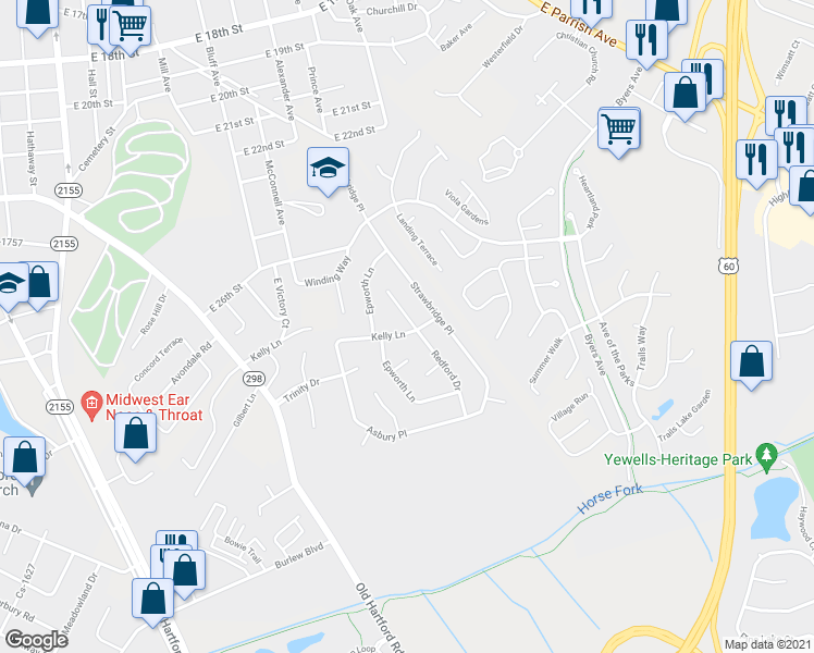 map of restaurants, bars, coffee shops, grocery stores, and more near 1833 Kelly Ln in Owensboro