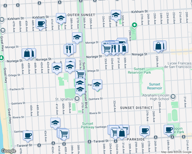 map of restaurants, bars, coffee shops, grocery stores, and more near in San Francisco