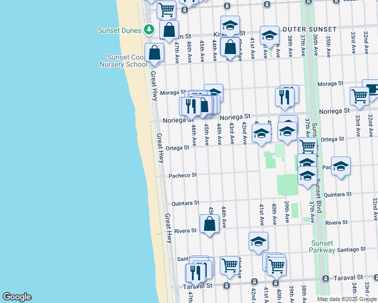 map of restaurants, bars, coffee shops, grocery stores, and more near 1927 47th Avenue in San Francisco