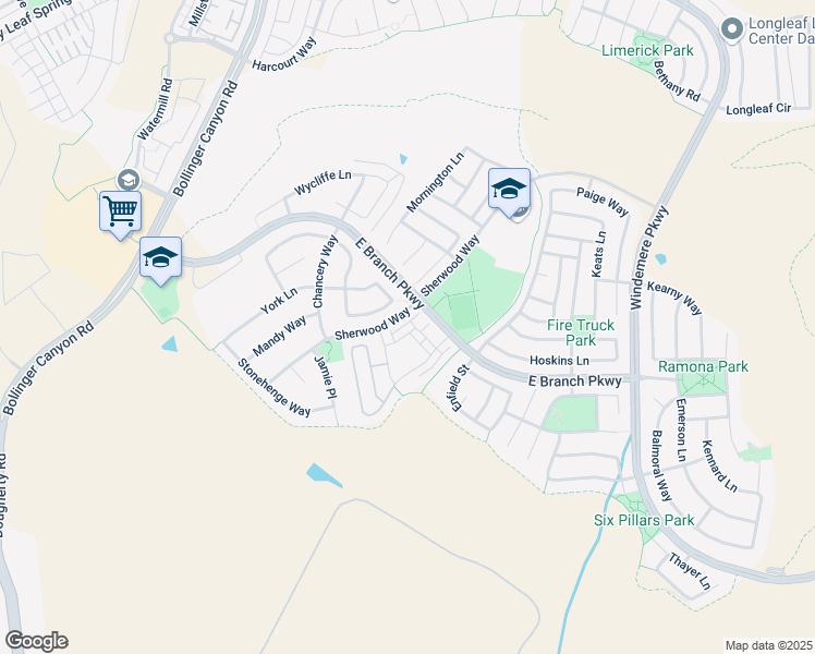 map of restaurants, bars, coffee shops, grocery stores, and more near 6156 Yardley Lane in San Ramon