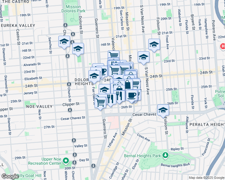 map of restaurants, bars, coffee shops, grocery stores, and more near 3531 25th Street in San Francisco