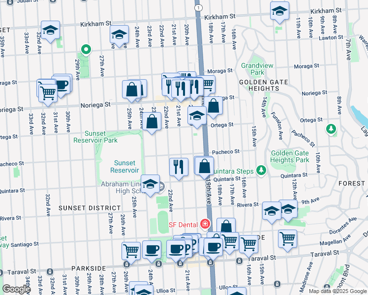 map of restaurants, bars, coffee shops, grocery stores, and more near 1996 21st Avenue in San Francisco