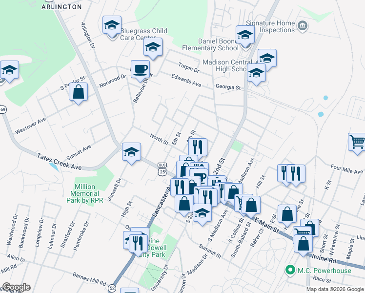 map of restaurants, bars, coffee shops, grocery stores, and more near 412 North Street in Richmond