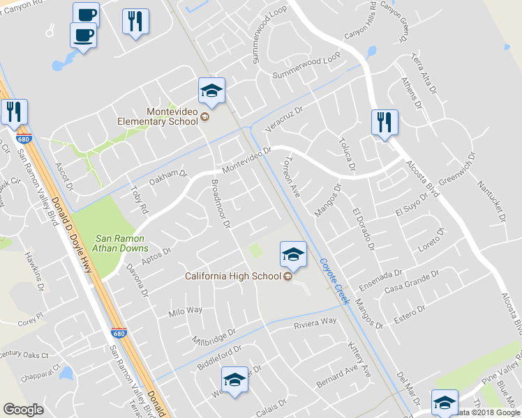 map of restaurants, bars, coffee shops, grocery stores, and more near 3163 Christopher Way in San Ramon