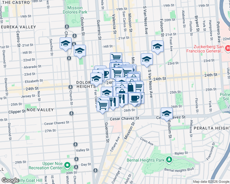 map of restaurants, bars, coffee shops, grocery stores, and more near 3531 25th Street in San Francisco