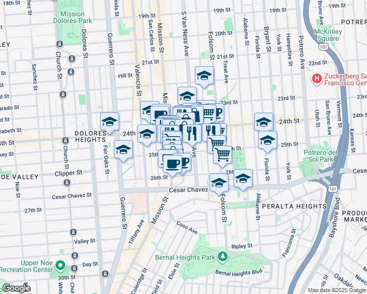 map of restaurants, bars, coffee shops, grocery stores, and more near in San Francisco