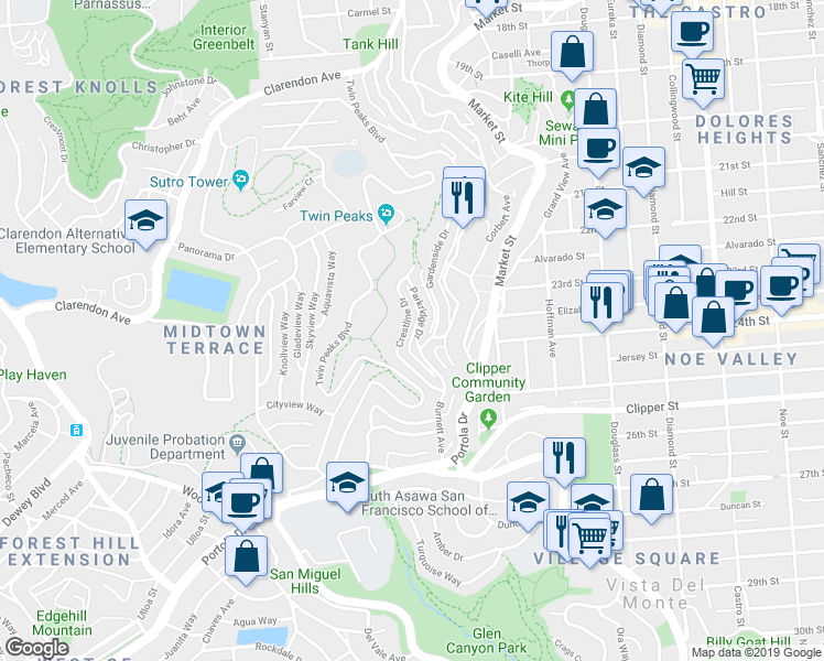 map of restaurants, bars, coffee shops, grocery stores, and more near in San Francisco