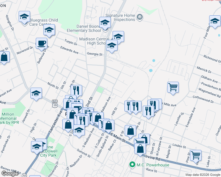 map of restaurants, bars, coffee shops, grocery stores, and more near 326 North Madison Avenue in Richmond