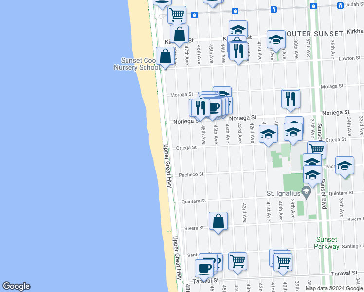 map of restaurants, bars, coffee shops, grocery stores, and more near 1894 48th Avenue in San Francisco