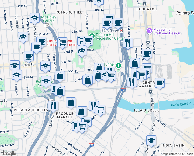 map of restaurants, bars, coffee shops, grocery stores, and more near 26th Street in San Francisco