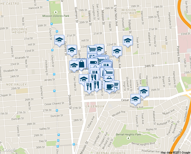 map of restaurants, bars, coffee shops, grocery stores, and more near in San Francisco