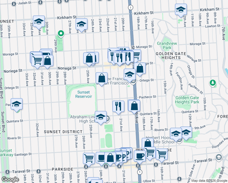 map of restaurants, bars, coffee shops, grocery stores, and more near in San Francisco
