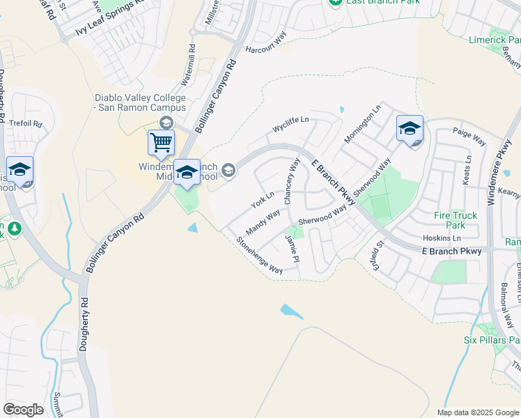 map of restaurants, bars, coffee shops, grocery stores, and more near 3539 York Lane in San Ramon