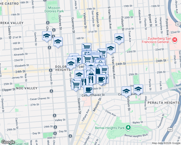map of restaurants, bars, coffee shops, grocery stores, and more near in San Francisco