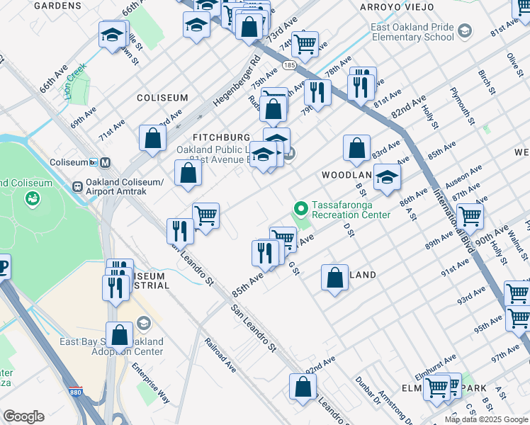 map of restaurants, bars, coffee shops, grocery stores, and more near 910 81st Avenue in Oakland