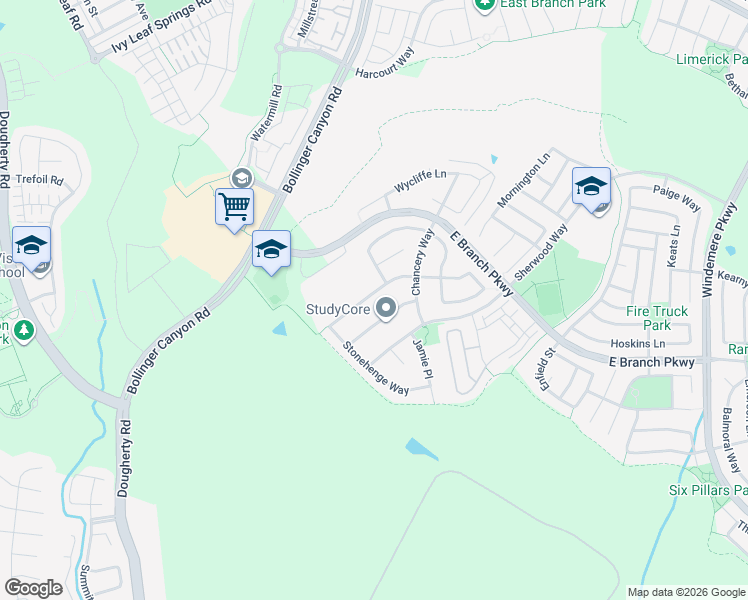 map of restaurants, bars, coffee shops, grocery stores, and more near 3539 York Lane in San Ramon