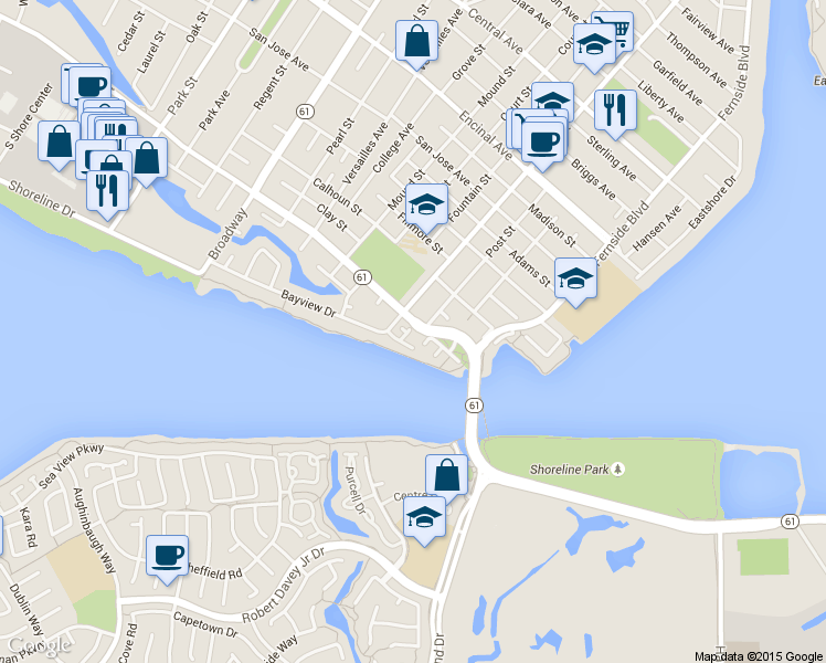 map of restaurants, bars, coffee shops, grocery stores, and more near 975 Post Street in Alameda