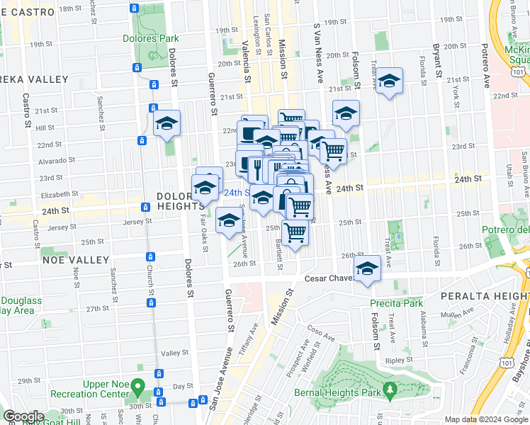 map of restaurants, bars, coffee shops, grocery stores, and more near in San Francisco