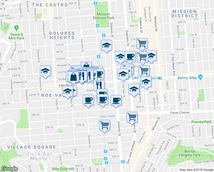 map of restaurants, bars, coffee shops, grocery stores, and more near in San Francisco