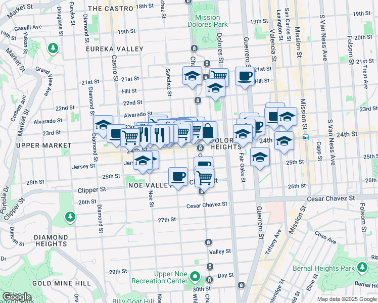 map of restaurants, bars, coffee shops, grocery stores, and more near 3812 24th Street in San Francisco