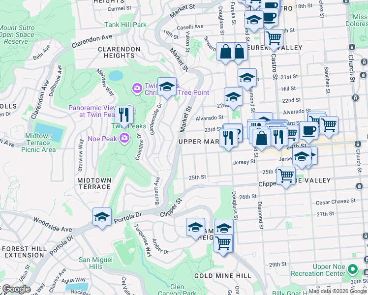 map of restaurants, bars, coffee shops, grocery stores, and more near in San Francisco