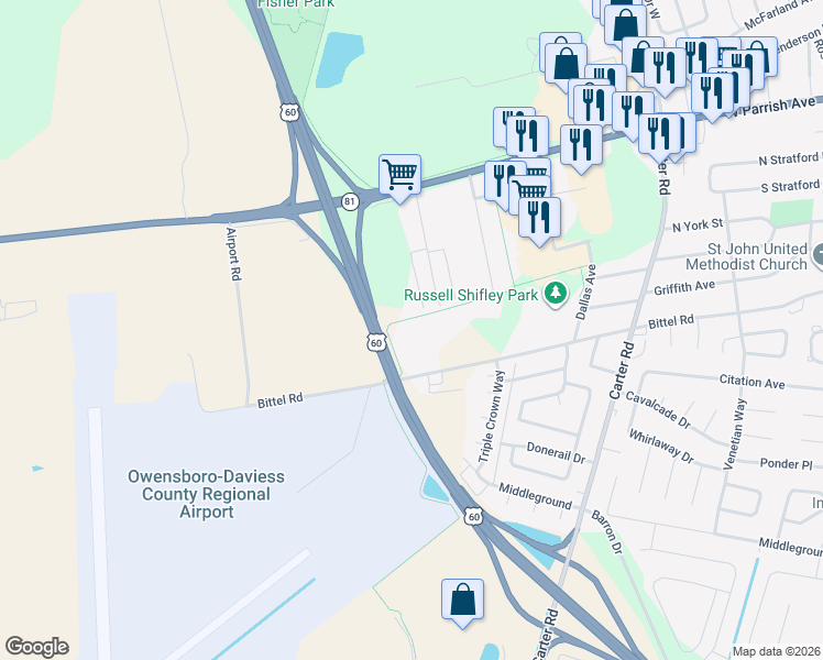 map of restaurants, bars, coffee shops, grocery stores, and more near in Owensboro