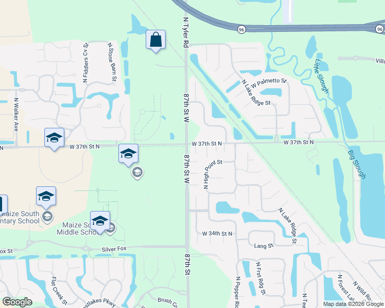 map of restaurants, bars, coffee shops, grocery stores, and more near 8692-8798 West 37th Street North in Wichita