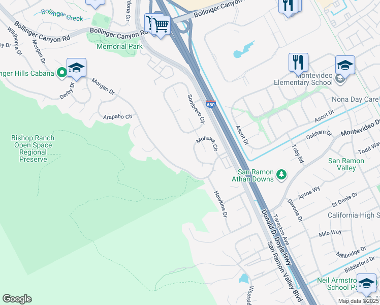 map of restaurants, bars, coffee shops, grocery stores, and more near 2768 Mohawk Circle in San Ramon