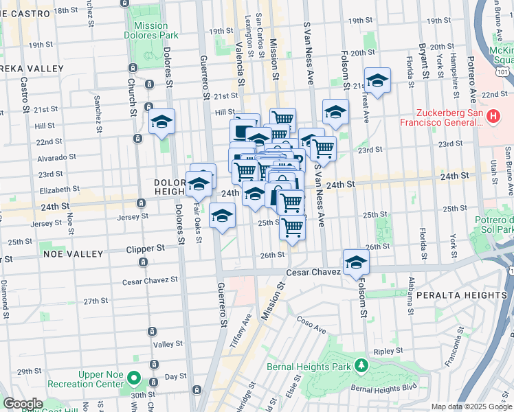 map of restaurants, bars, coffee shops, grocery stores, and more near in San Francisco