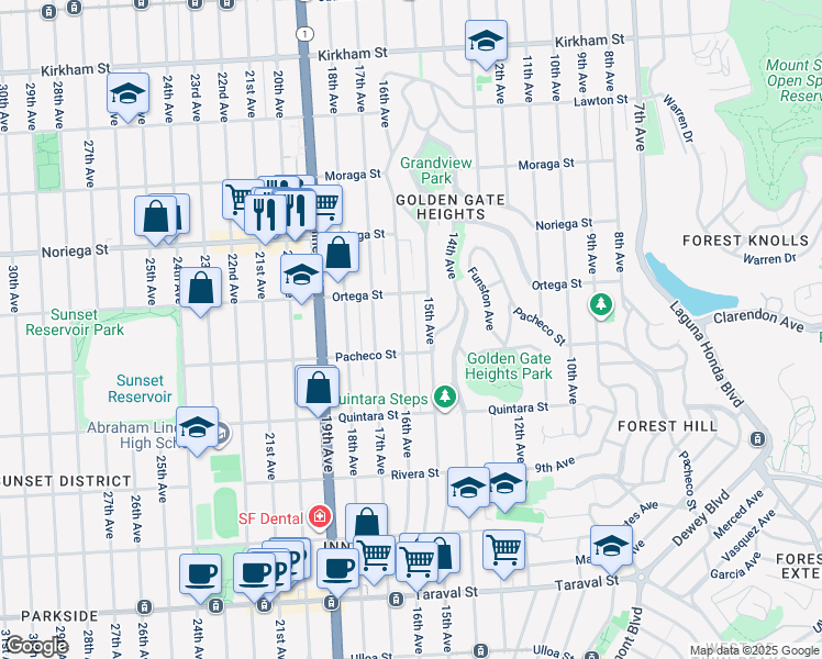 map of restaurants, bars, coffee shops, grocery stores, and more near 1930 15th Avenue in San Francisco