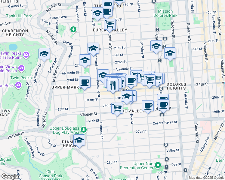 map of restaurants, bars, coffee shops, grocery stores, and more near 4104 24th Street in San Francisco
