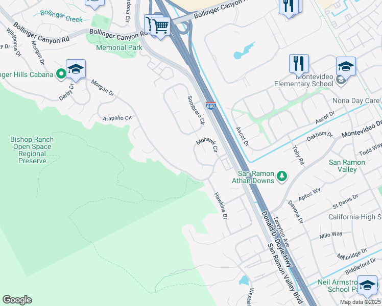 map of restaurants, bars, coffee shops, grocery stores, and more near 2768 Mohawk Circle in San Ramon