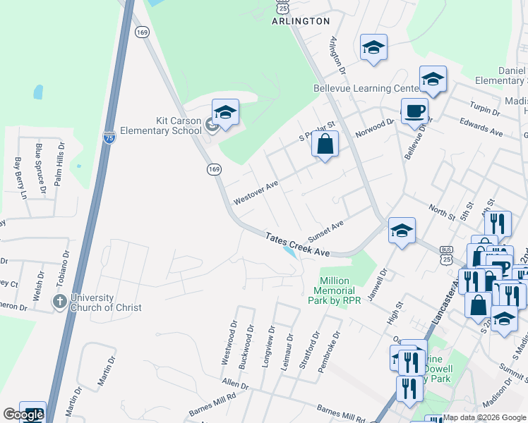 map of restaurants, bars, coffee shops, grocery stores, and more near 607 Westover Avenue in Richmond