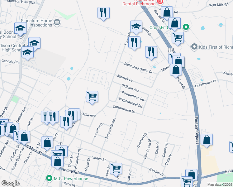 map of restaurants, bars, coffee shops, grocery stores, and more near 705 Four Mile Avenue in Richmond