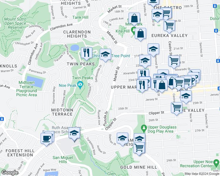 map of restaurants, bars, coffee shops, grocery stores, and more near in San Francisco