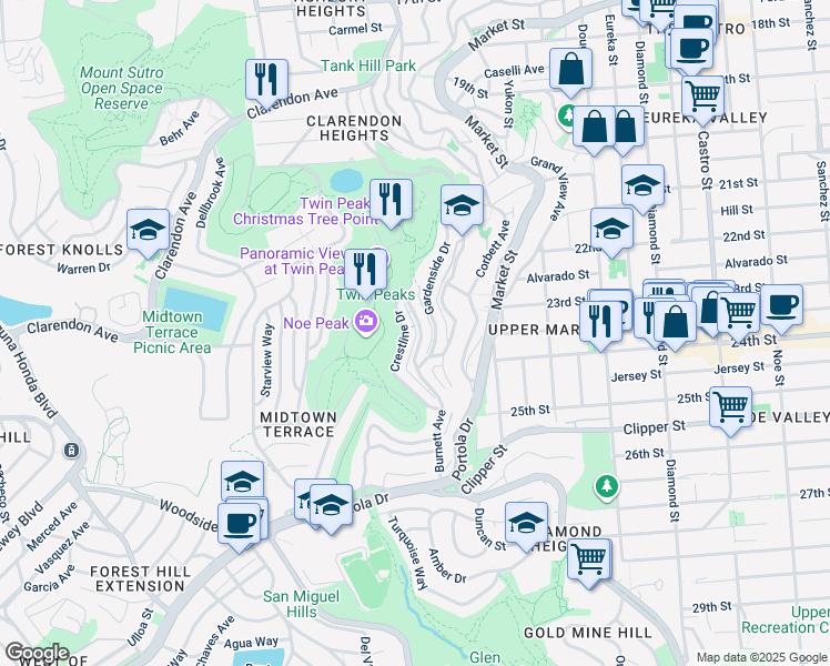 map of restaurants, bars, coffee shops, grocery stores, and more near in San Francisco