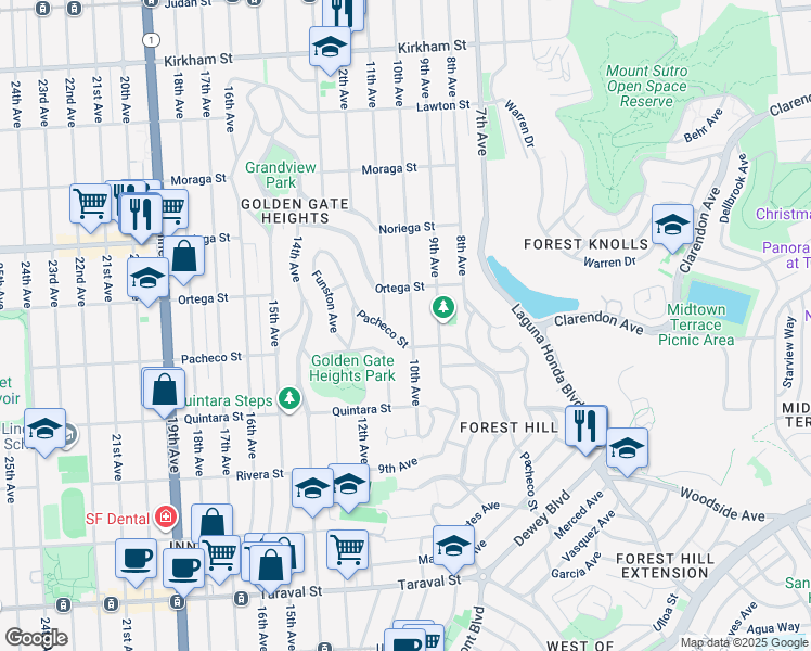 map of restaurants, bars, coffee shops, grocery stores, and more near 1950 11th Avenue in San Francisco