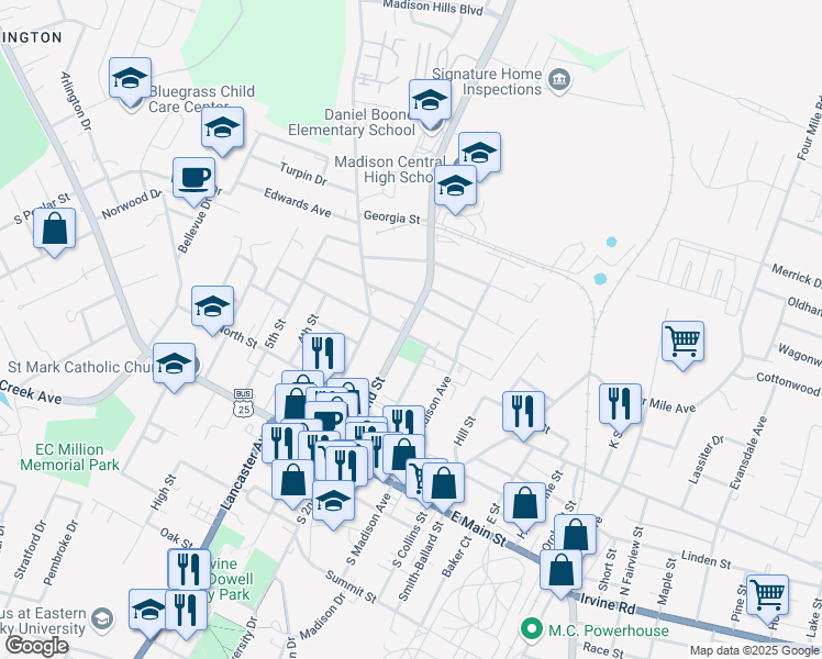 map of restaurants, bars, coffee shops, grocery stores, and more near 420 Kentucky 388 in Richmond